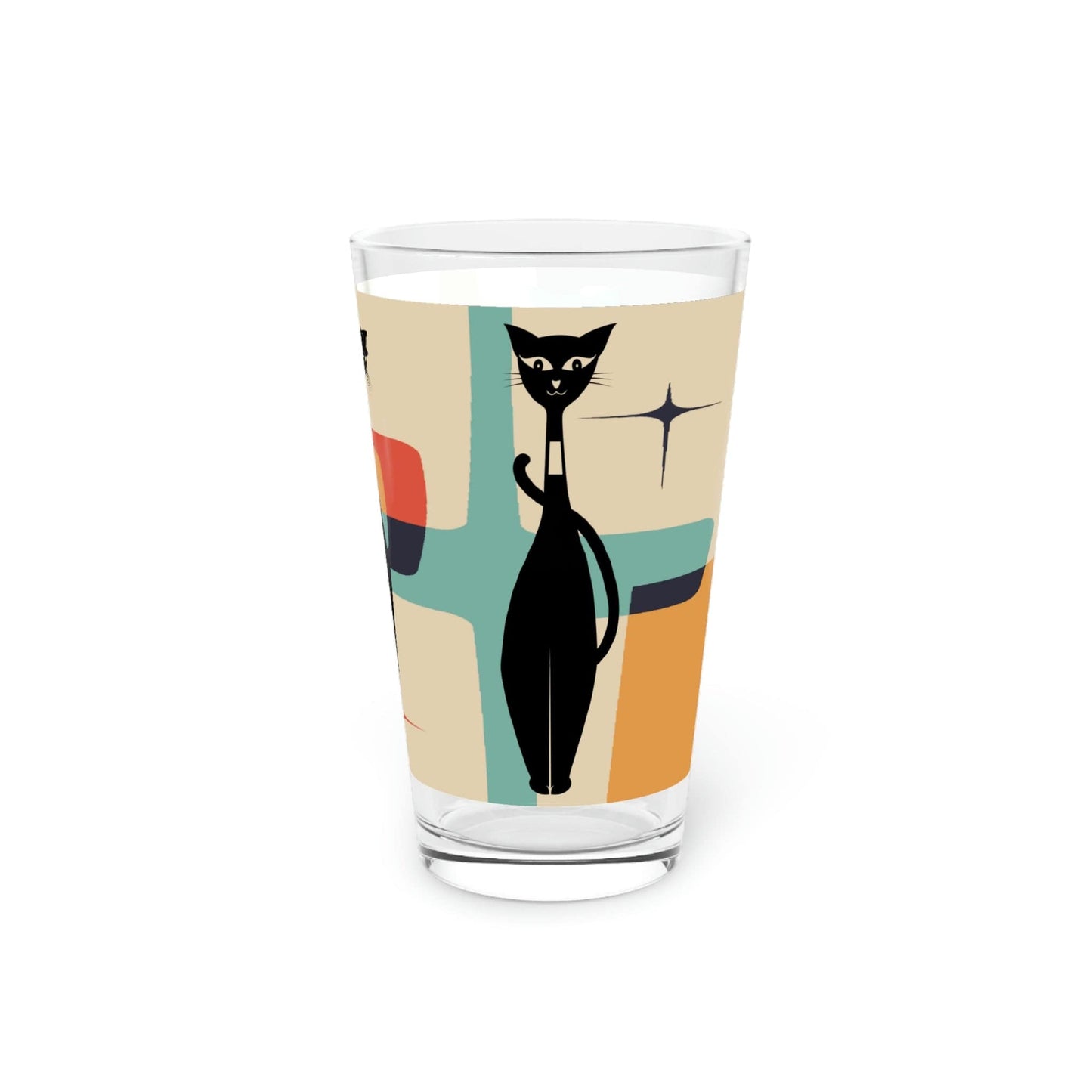 Kate McEnroe New York Atomic Kitschy Cat Pint Glass, 16oz Mid Century Modern Geometric Starburst Beer Glass, Retro Shaker Glass, Beer Glassware Gifts Beer Glasses 16oz 25583201968219499875