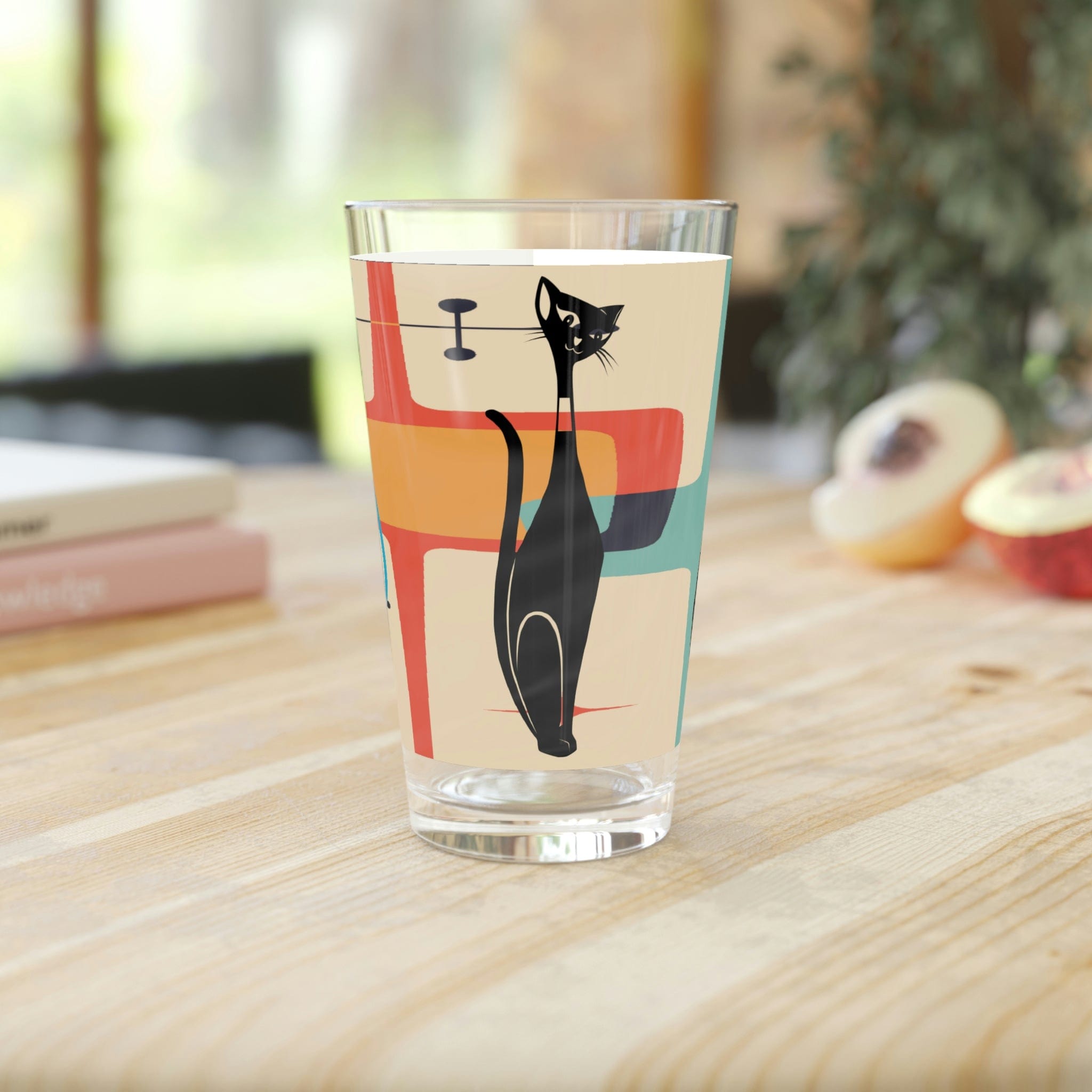 Kate McEnroe New York Atomic Kitschy Cat Pint Glass, 16oz Mid Century Modern Geometric Starburst Beer Glass, Retro Shaker Glass, Beer Glassware GiftsBeer Glasses25583201968219499875