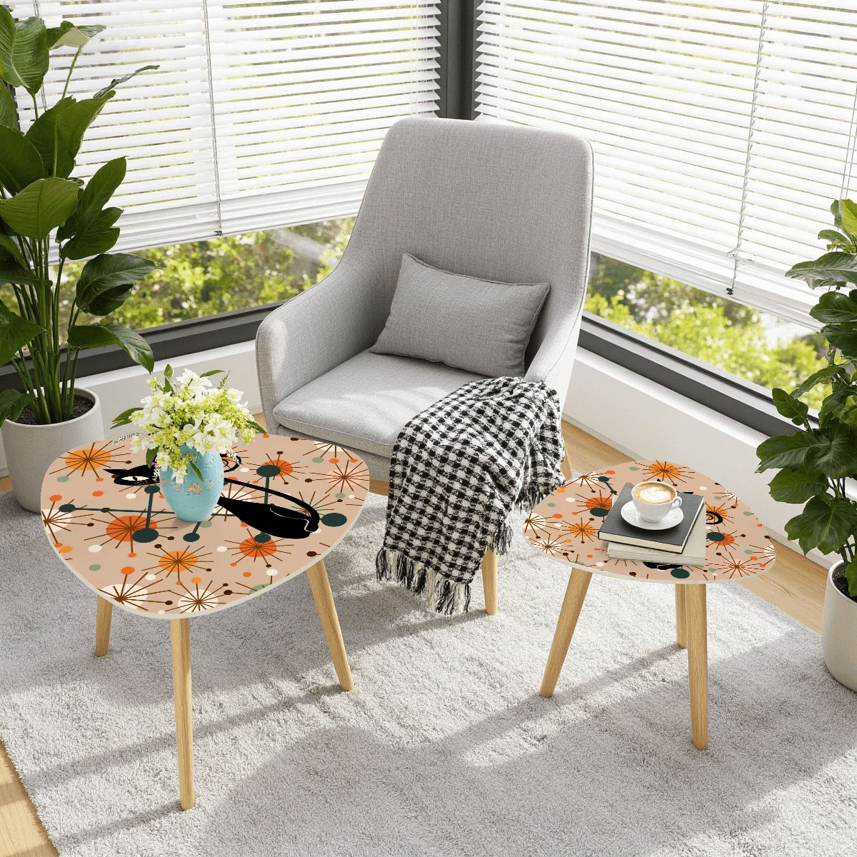 Kate McEnroe New York Atomic Kitschy Cat Retro 50s Starburst Nesting Side TablesNesting TablesnxPuGdKThxGIn