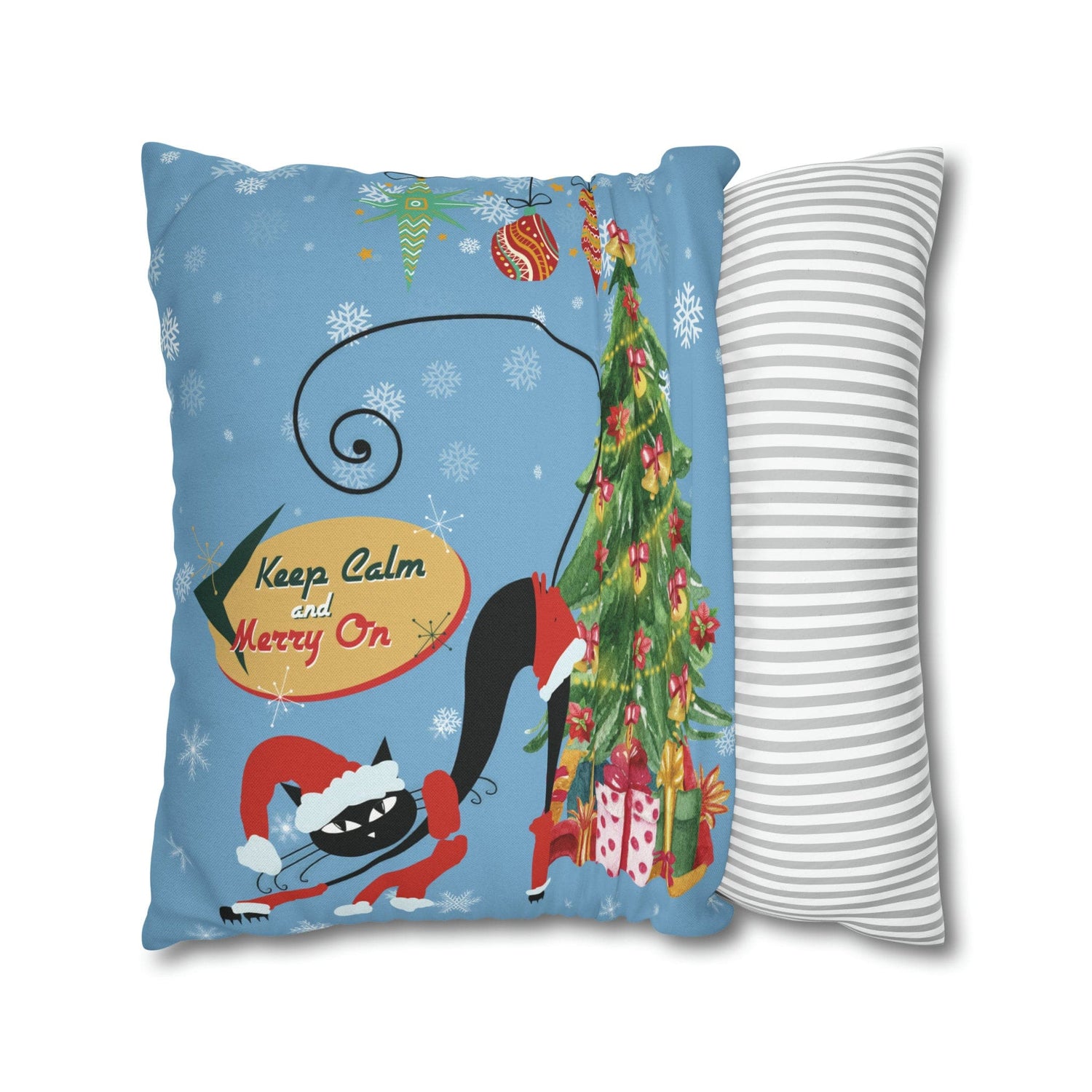 Kate McEnroe New York Atomic Kitschy Cat Retro Christmas Pillow Cover, Mid Century Modern Holiday Decor, Orange, MCM Xmas Cushion Covers Throw Pillow Covers