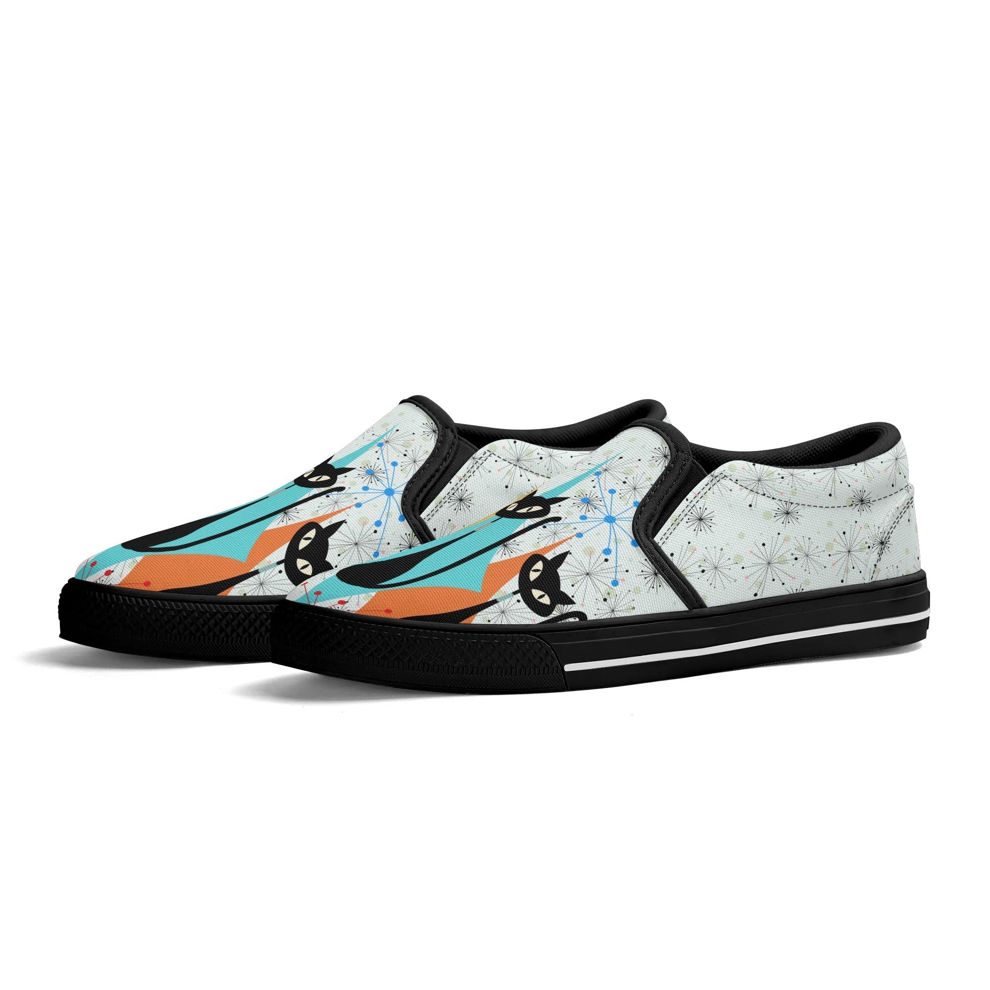 Kate McEnroe New York Atomic Kitschy Cat Retro Womens Slip - On Shoes, Mid Century Modern Starburst Sneakers, MCM Casual FootwearSlip - On ShoesWJLP0JEN - 1