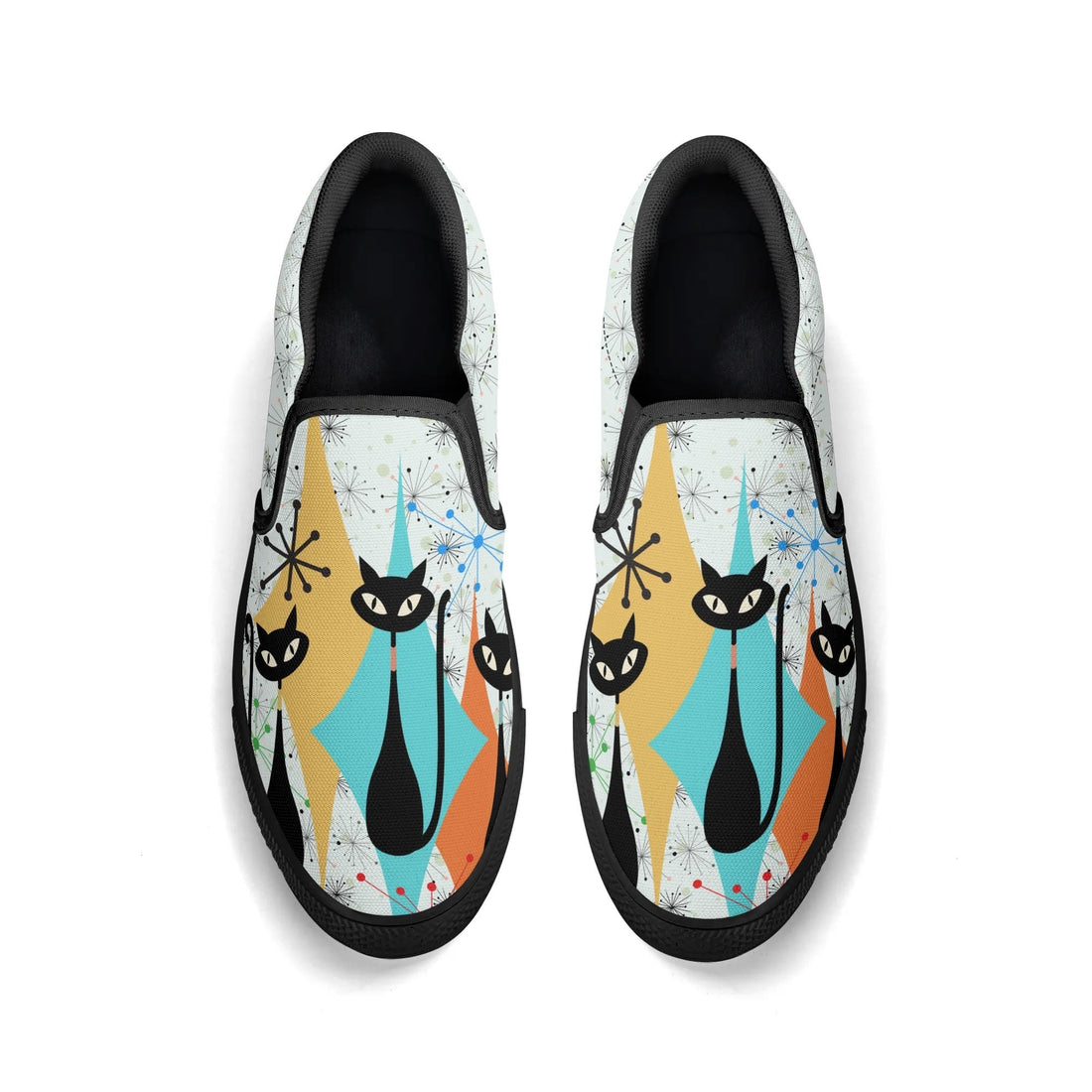 Kate McEnroe New York Atomic Kitschy Cat Retro Womens Slip - On Shoes, Mid Century Modern Starburst Sneakers, MCM Casual FootwearSlip - On ShoesWJLP0JEN - 11