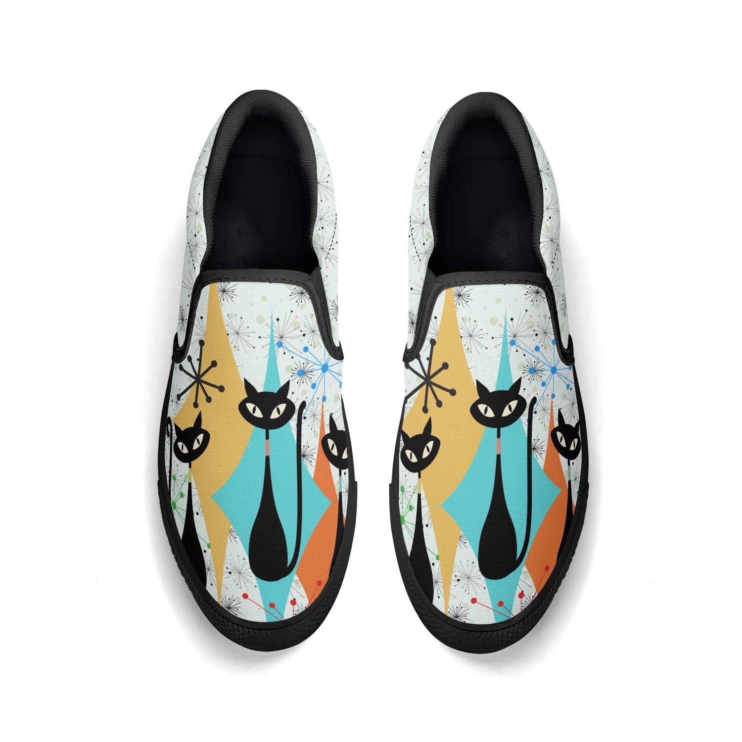 Kate McEnroe New York Atomic Kitschy Cat Retro Womens Slip - On Shoes, Mid Century Modern Starburst Sneakers, MCM Casual FootwearSlip - On ShoesWJLP0JEN - 11