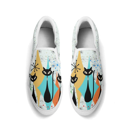 Kate McEnroe New York Atomic Kitschy Cat Retro Womens Slip - On Shoes, Mid Century Modern Starburst Sneakers, MCM Casual FootwearSlip - On ShoesWJLP0JEN - 11