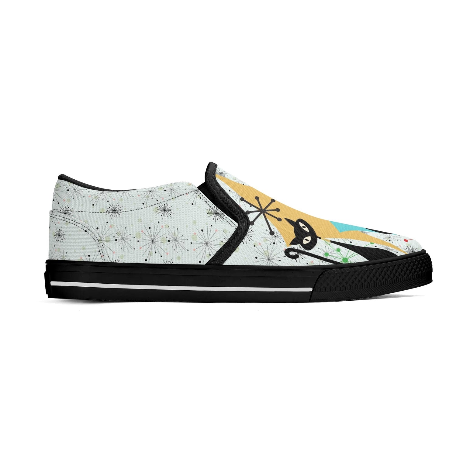 Kate McEnroe New York Atomic Kitschy Cat Retro Womens Slip - On Shoes, Mid Century Modern Starburst Sneakers, MCM Casual FootwearSlip - On ShoesWJLP0JEN - 11