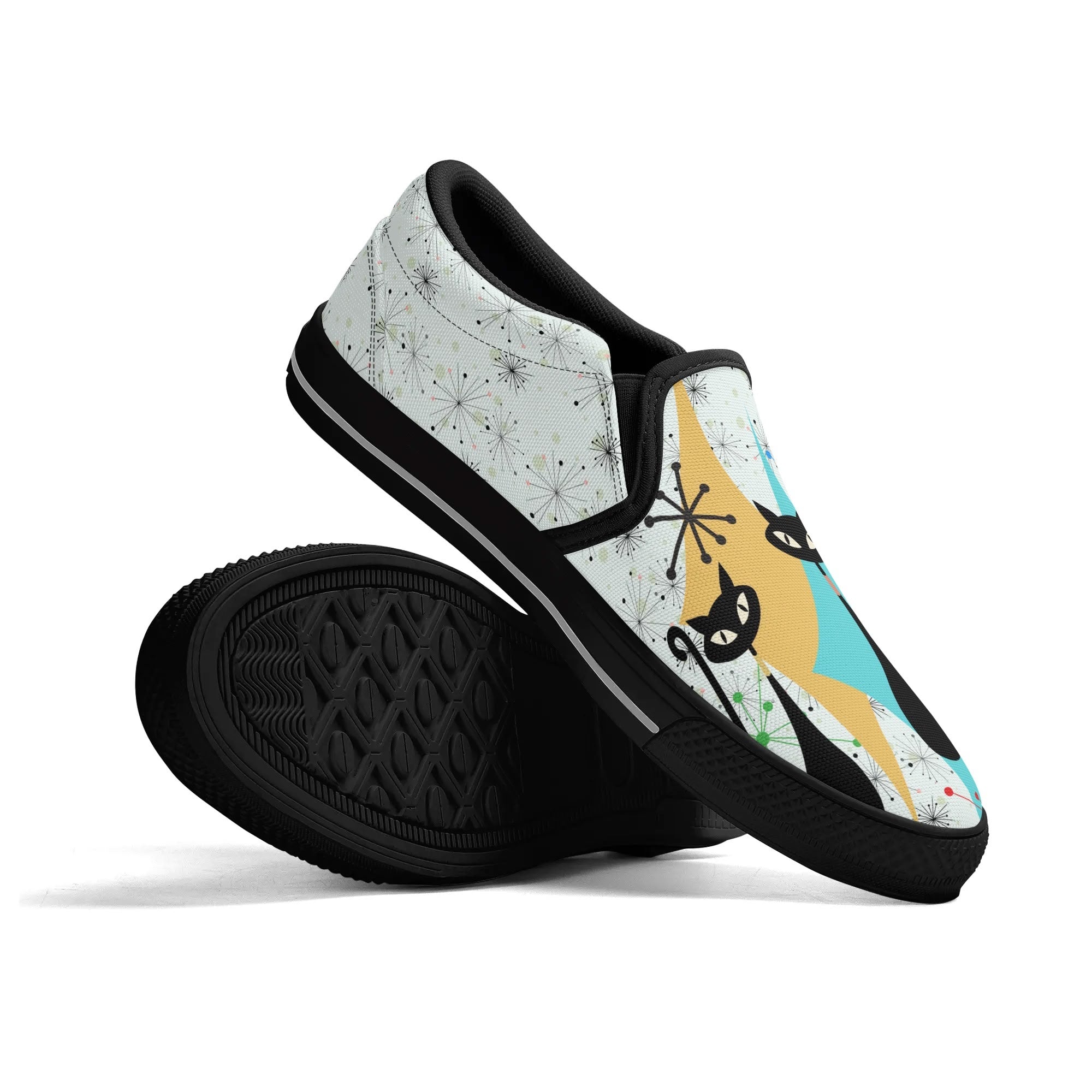 Kate McEnroe New York Atomic Kitschy Cat Retro Womens Slip - On Shoes, Mid Century Modern Starburst Sneakers, MCM Casual FootwearSlip - On ShoesWJLP0JEN - 11