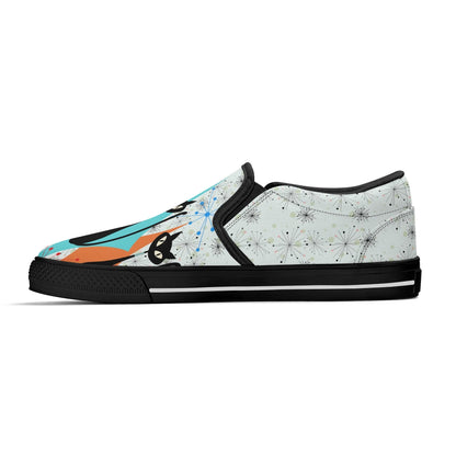 Kate McEnroe New York Atomic Kitschy Cat Retro Womens Slip - On Shoes, Mid Century Modern Starburst Sneakers, MCM Casual FootwearSlip - On ShoesWJLP0JEN - 11