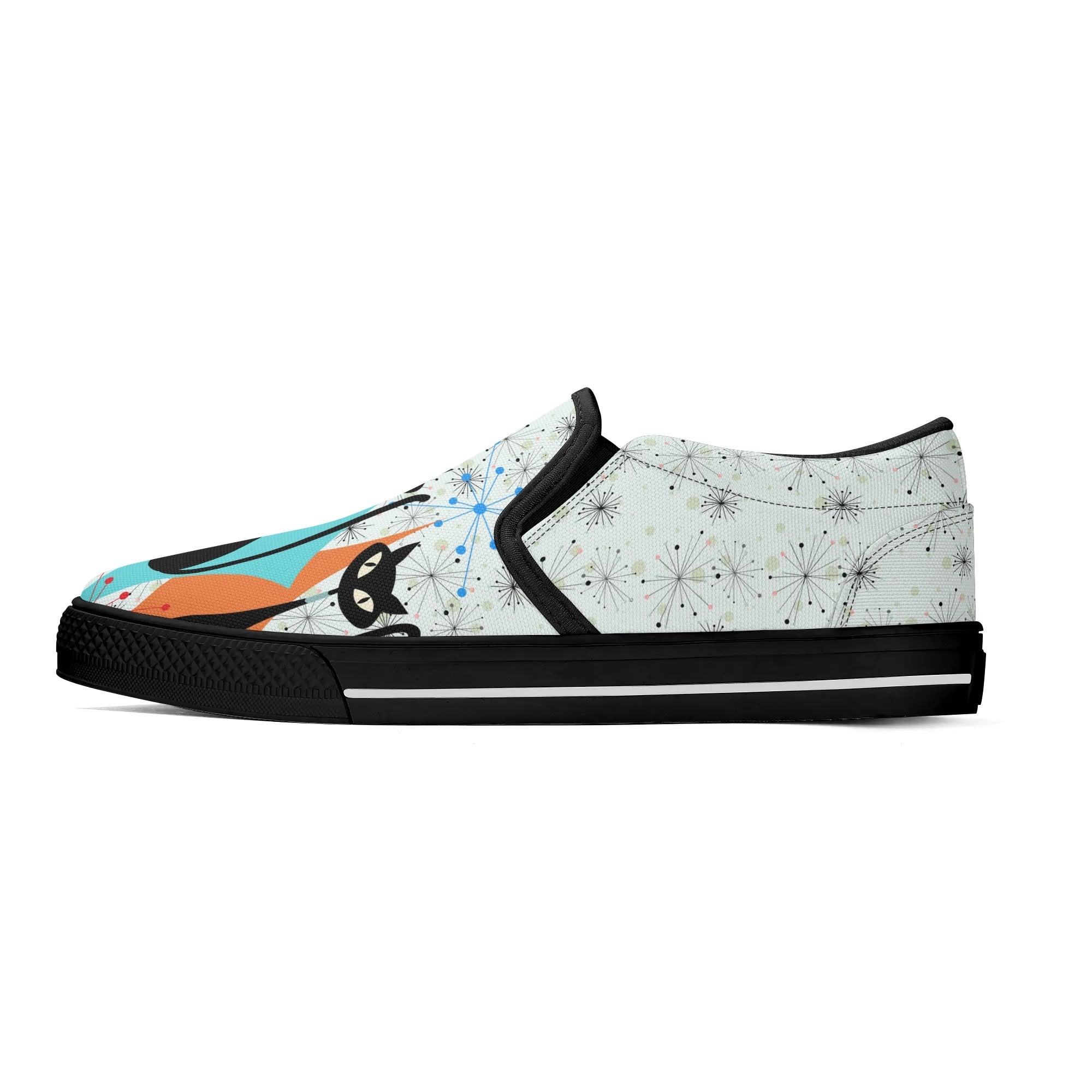 Kate McEnroe New York Atomic Kitschy Cat Retro Womens Slip - On Shoes, Mid Century Modern Starburst Sneakers, MCM Casual FootwearSlip - On ShoesWJLP0JEN - 11