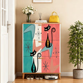 Kate McEnroe New York Atomic Kitschy Cat Shoe Organizer, Retro Mid Century Cabinet, Teal Coral Boomerang Starburst, Quirky MCM Storage UnitShoe StorageUQ5VoOLbHm