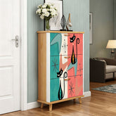 Kate McEnroe New York Atomic Kitschy Cat Shoe Organizer, Retro Mid Century Cabinet, Teal Coral Boomerang Starburst, Quirky MCM Storage UnitShoe StorageUQ5VoOLbHm
