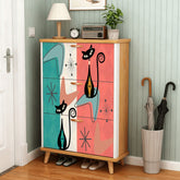 Kate McEnroe New York Atomic Kitschy Cat Shoe Organizer, Retro Mid Century Cabinet, Teal Coral Boomerang Starburst, Quirky MCM Storage UnitShoe StorageUQ5VoOLbHm