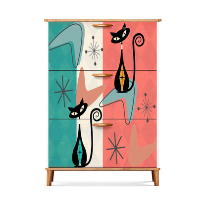Kate McEnroe New York Atomic Kitschy Cat Shoe Organizer, Retro Mid Century Cabinet, Teal Coral Boomerang Starburst, Quirky MCM Storage UnitShoe StorageUQ5VoOLbHm