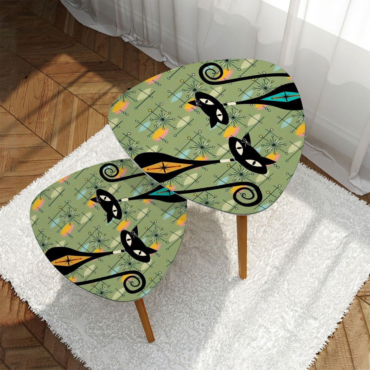 Kate McEnroe New York Atomic Kitschy Cat Sputnik Nesting Tables, Mid Century Modern Starburst Accent Set, 50s Retro MCM Side TablesNesting Tables2Fq7I8LvMu