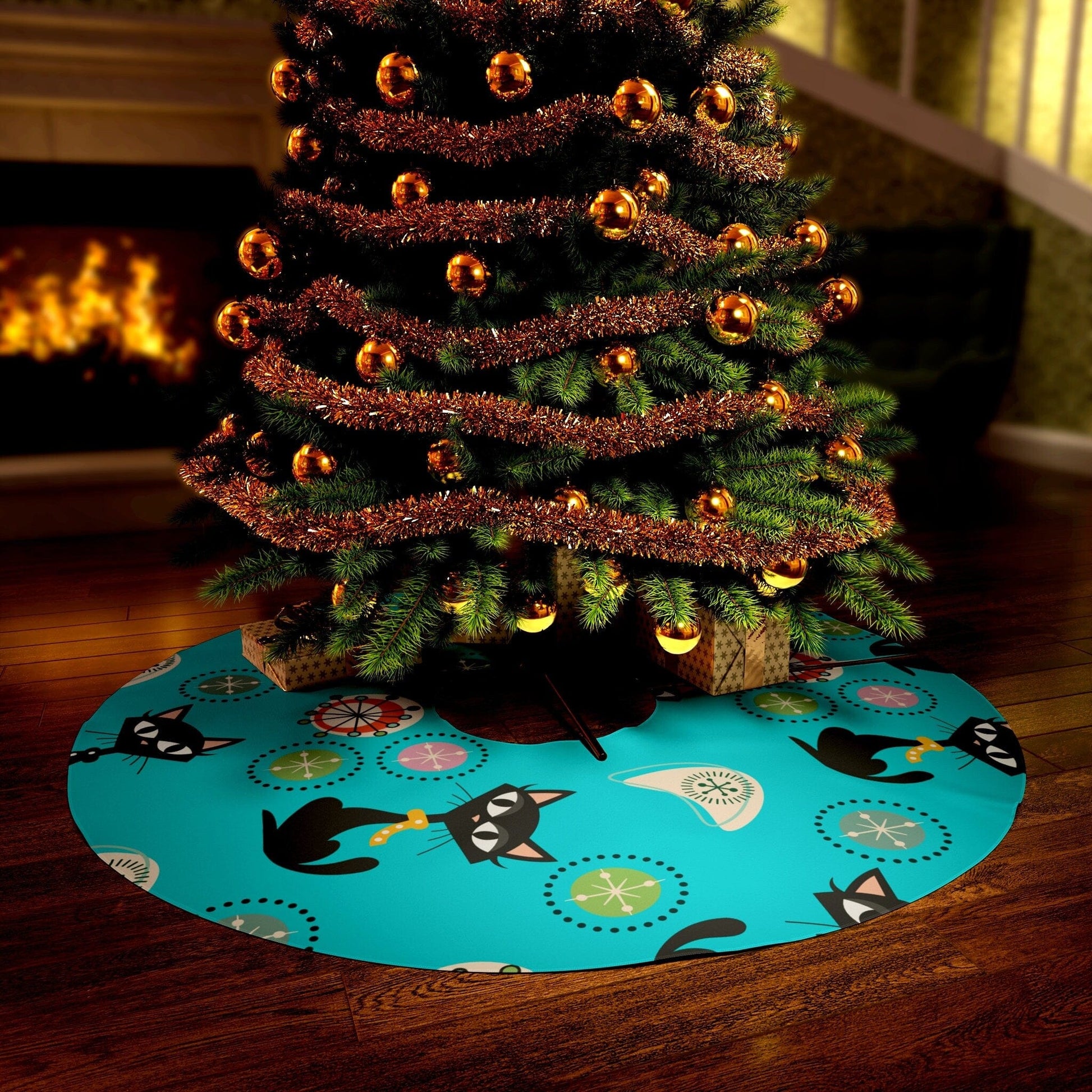 Kate McEnroe New York Atomic Kitschy Cat Tree Skirt, Mid Century Modern Holiday Decoration, Retro Vintage Christmas Decor Christmas Tree Skirts 85212566080233442367