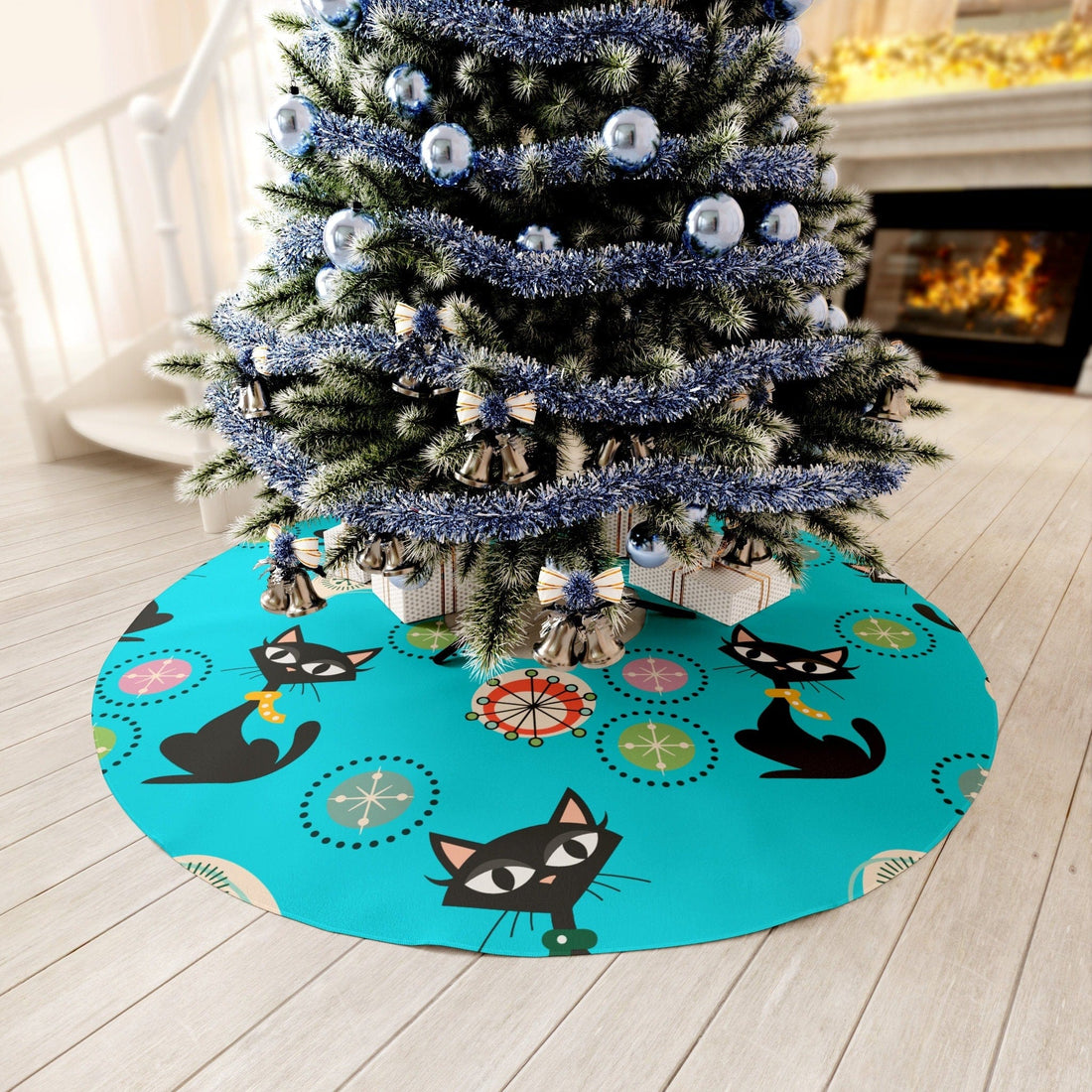 Kate McEnroe New York Atomic Kitschy Cat Tree Skirt, Mid Century Modern Holiday Decoration, Retro Vintage Christmas DecorChristmas Tree Skirts85212566080233442367