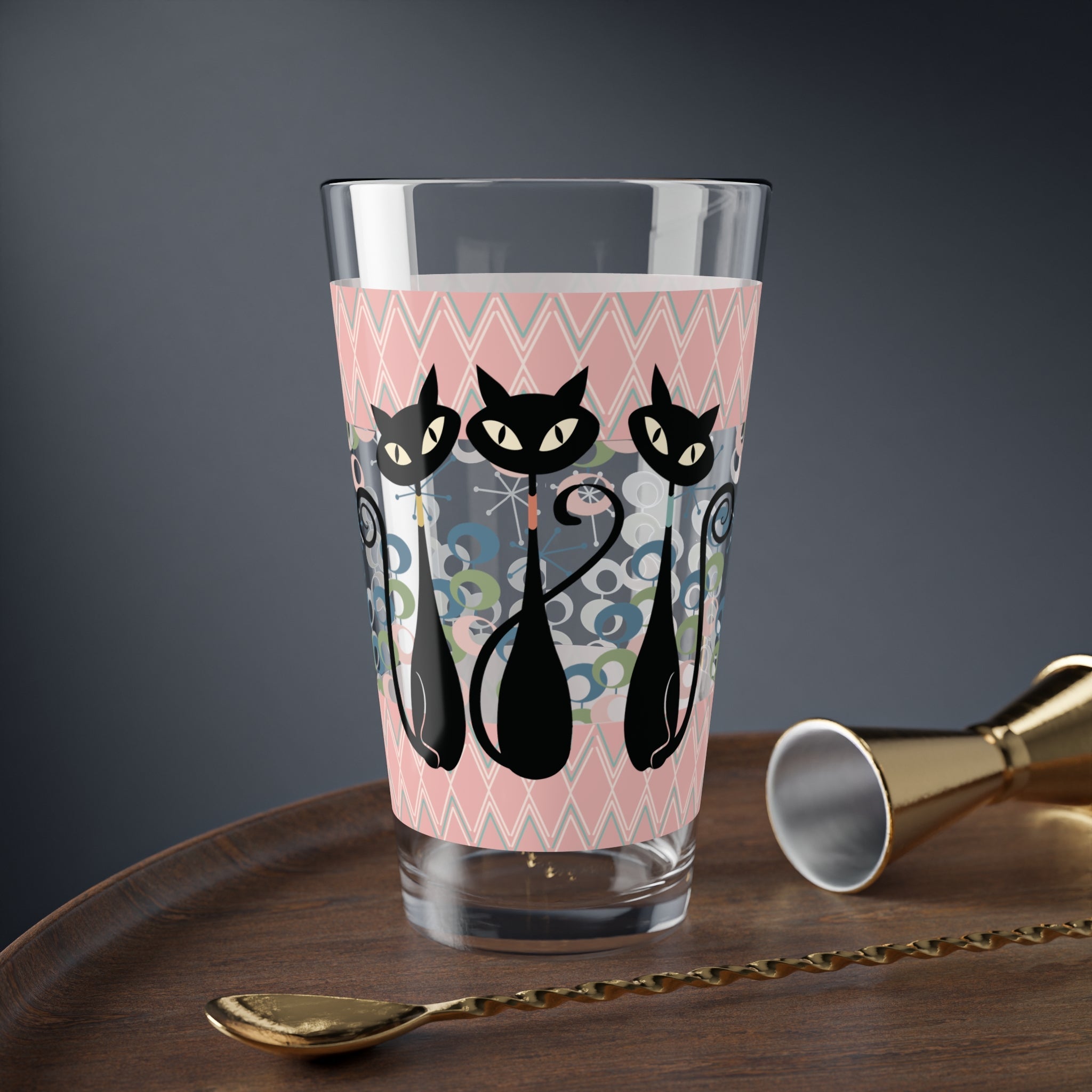 Kate McEnroe New York Atomic Kitschy Cat Trio Pint Glass, Retro Mid Century Modern Drinkware, Vintage Style BarwarePint Glasses27157435526004708384