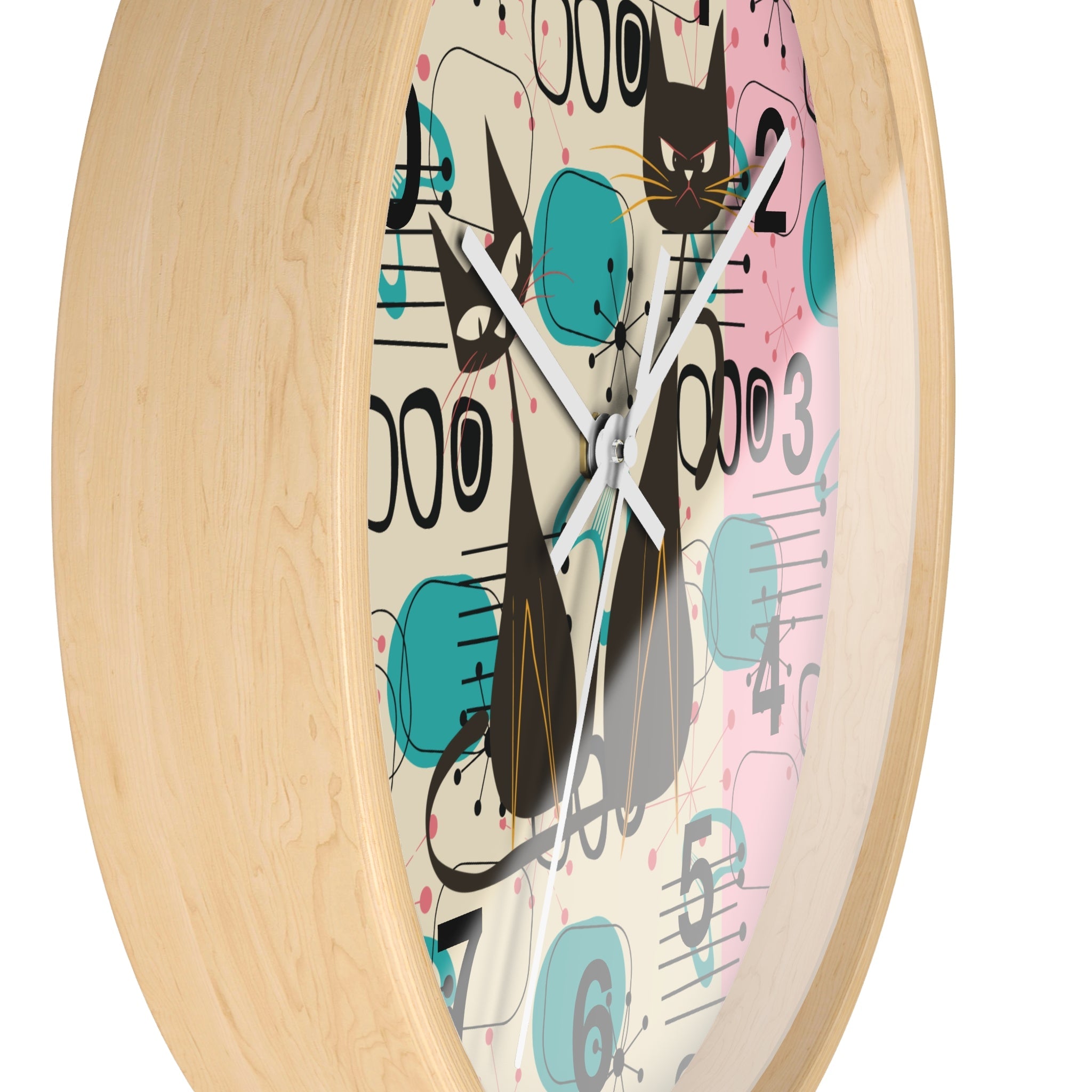 Kate McEnroe New York Atomic Kitschy Cat Wall Clock, Mid Century Modern Retro Wall DecorWall Clocks13239521451965325922