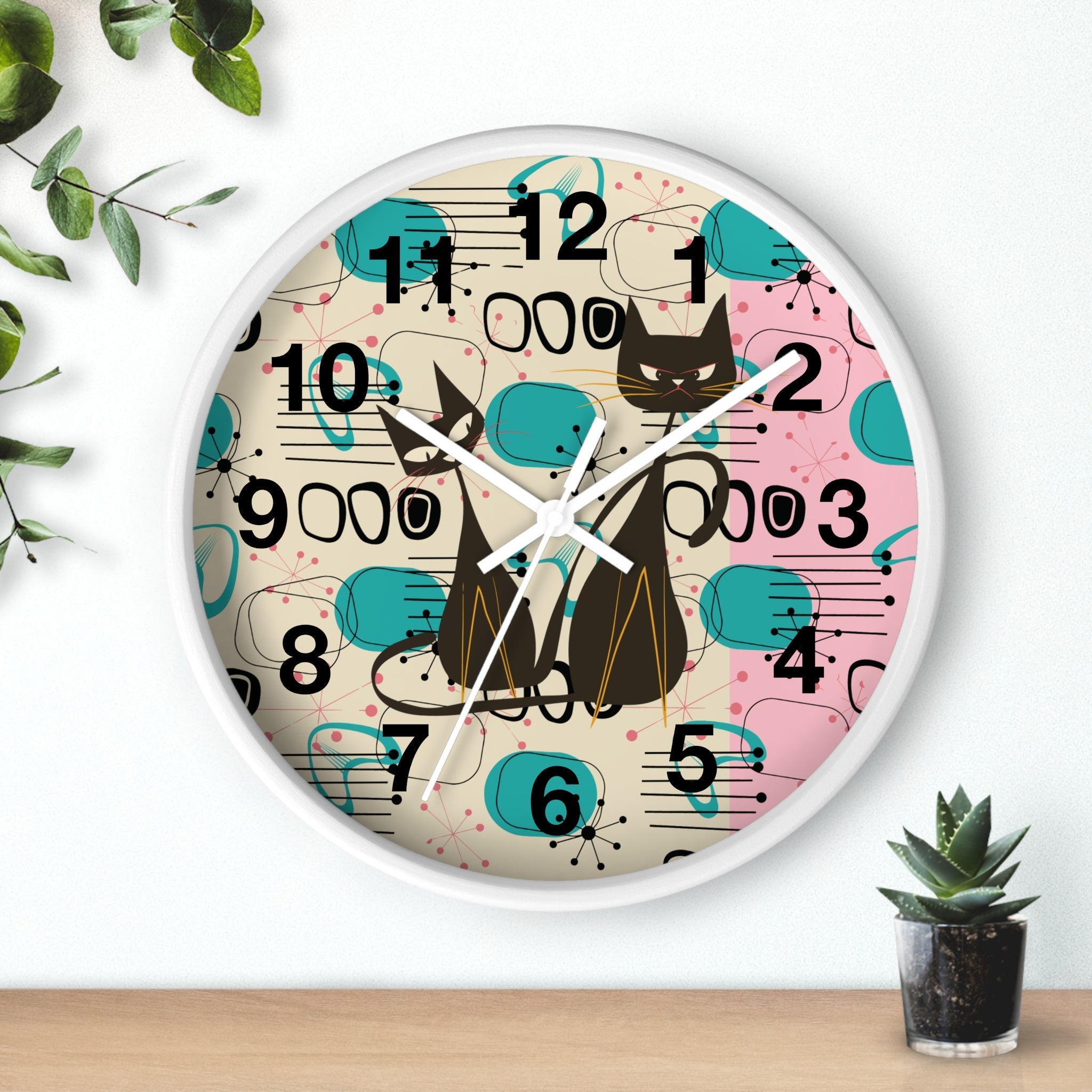 Kate McEnroe New York Atomic Kitschy Cat Wall Clock, Mid Century Modern Retro Wall DecorWall Clocks13239521451965325922