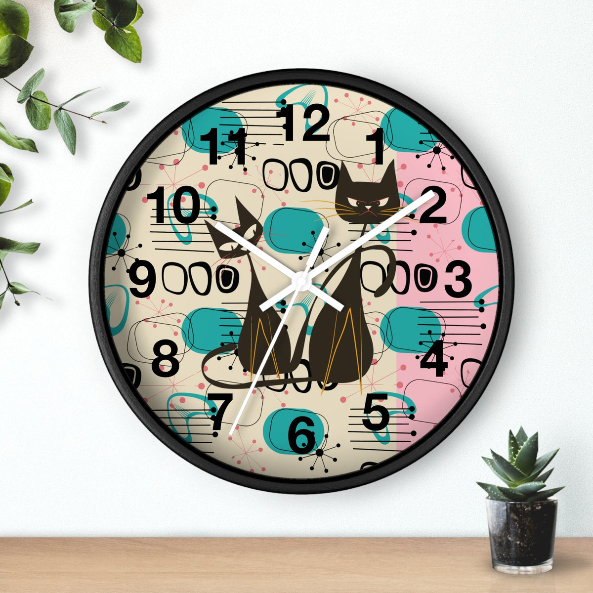 Kate McEnroe New York Atomic Kitschy Cat Wall Clock, Mid Century Modern Retro Wall DecorWall Clocks13239521451965325922