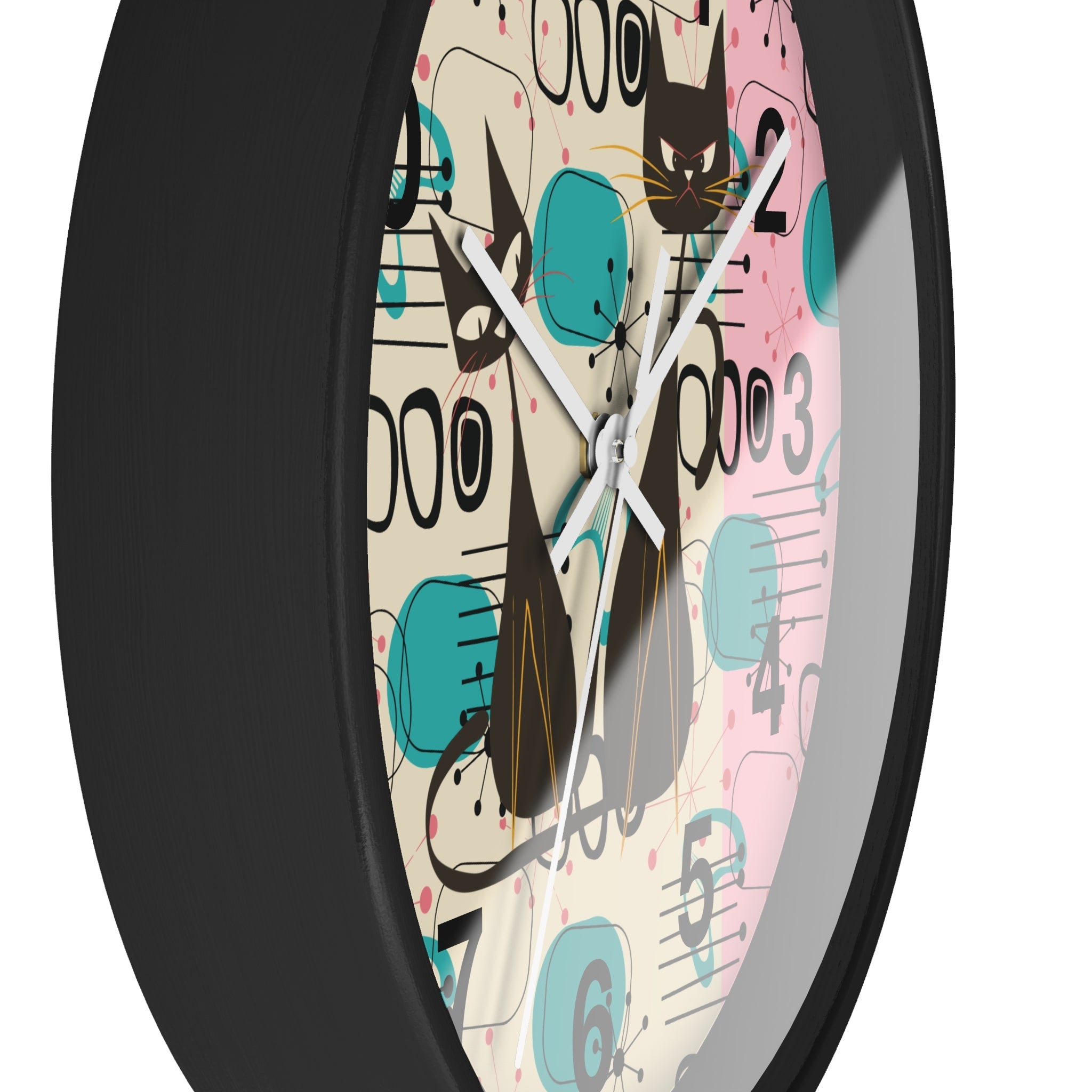 Kate McEnroe New York Atomic Kitschy Cat Wall Clock, Mid Century Modern Retro Wall DecorWall Clocks13239521451965325922