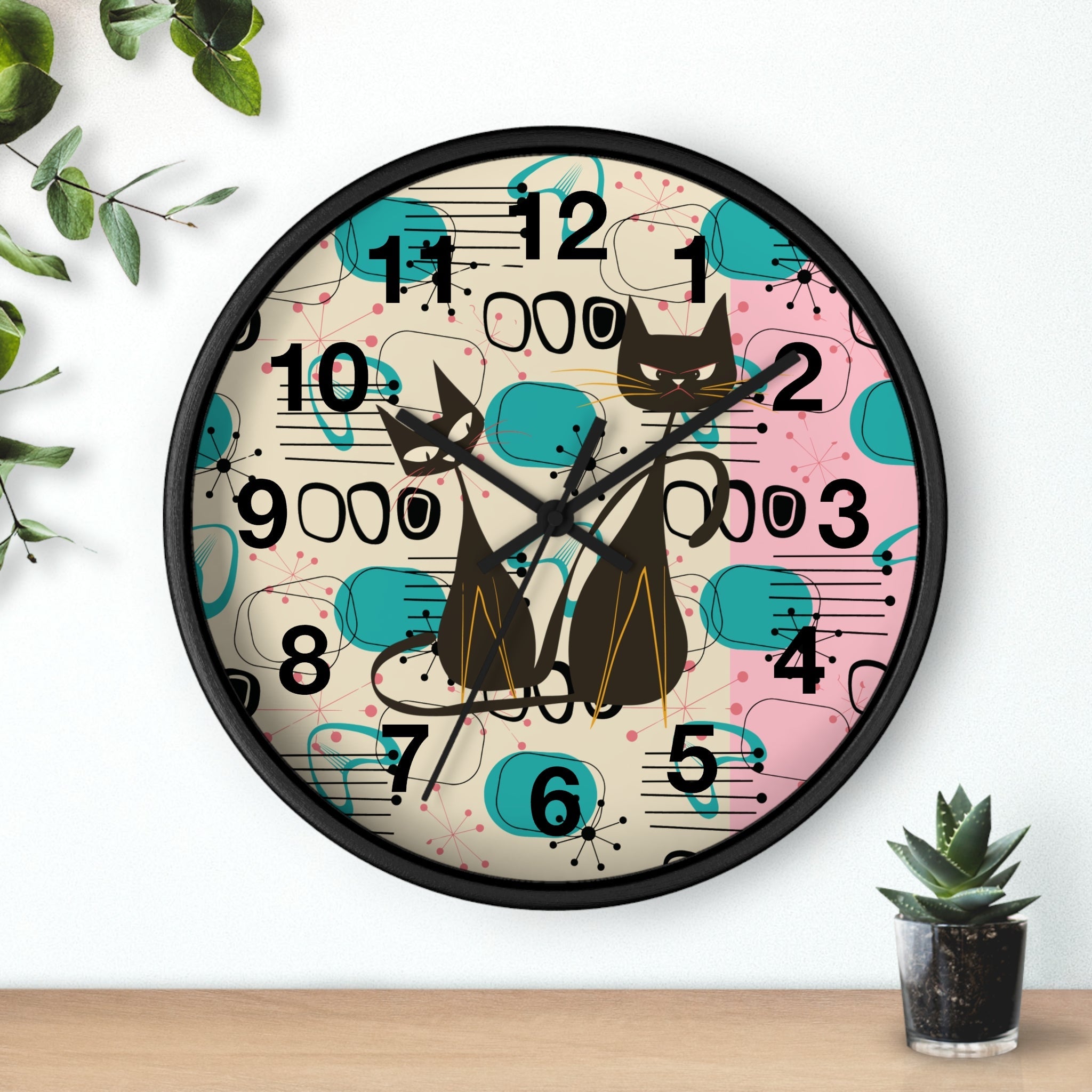Kate McEnroe New York Atomic Kitschy Cat Wall Clock, Mid Century Modern Retro Wall DecorWall Clocks13239521451965325922