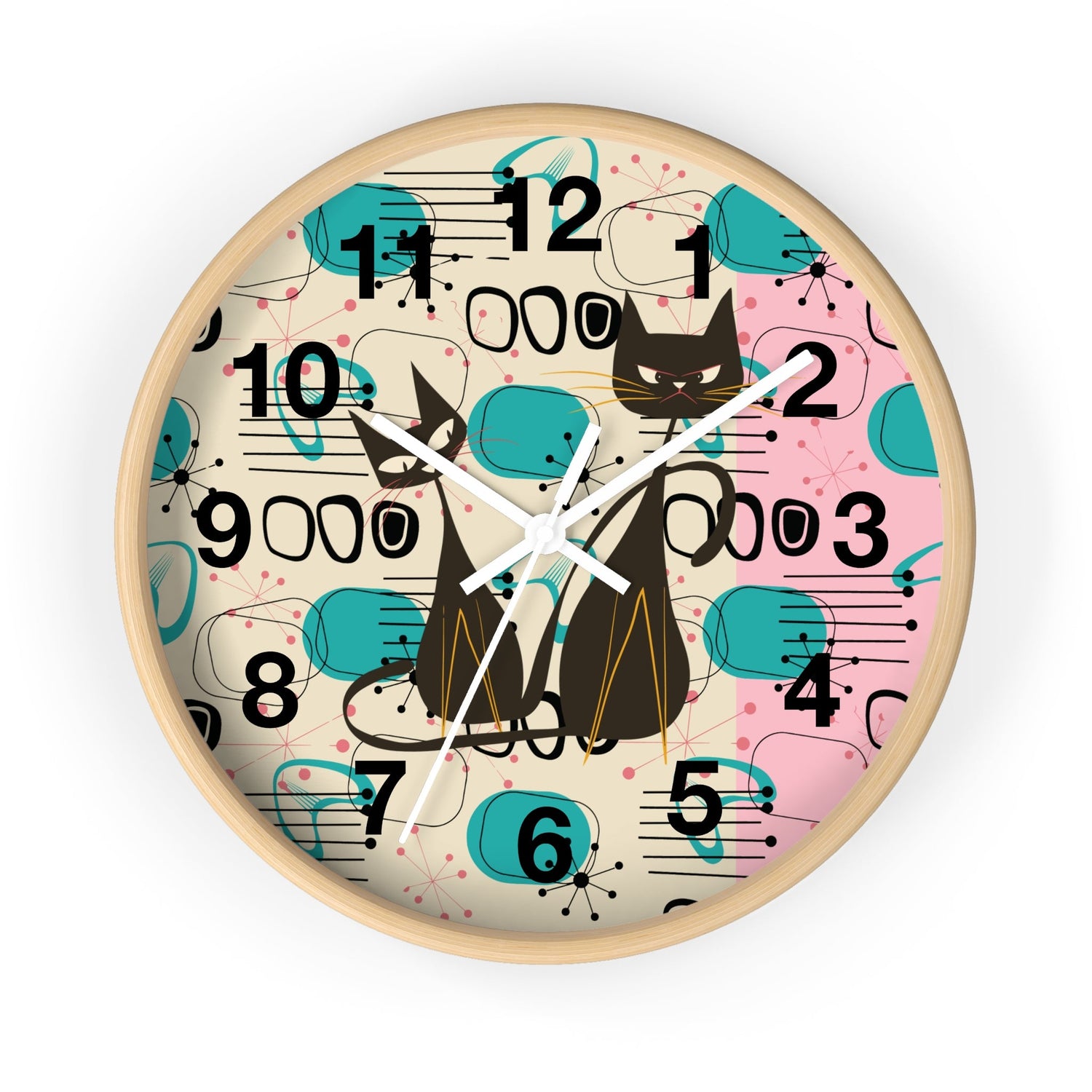 Kate McEnroe New York Atomic Kitschy Cat Wall Clock, Mid Century Modern Retro Wall DecorWall Clocks13239521451965325922