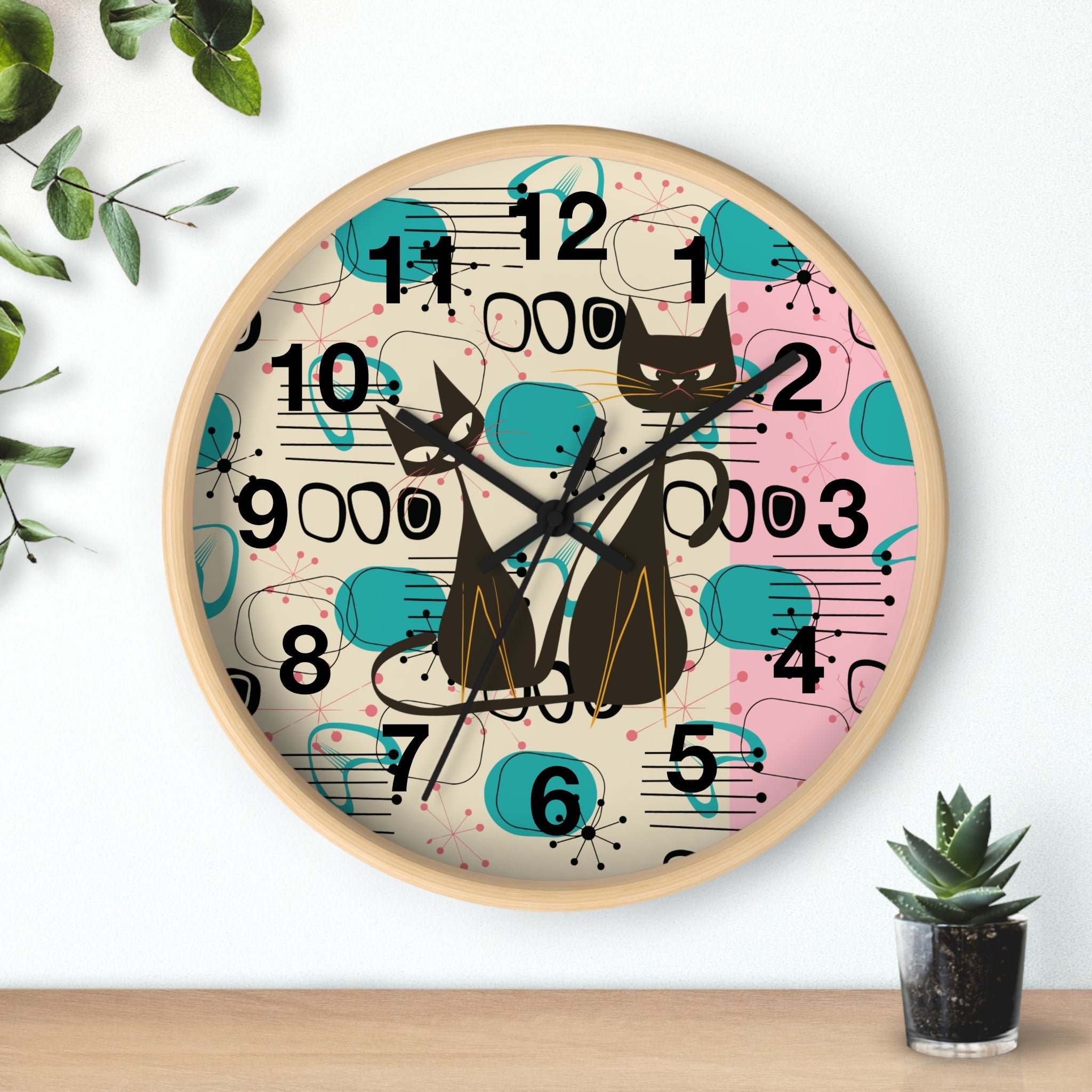 Kate McEnroe New York Atomic Kitschy Cat Wall Clock, Mid Century Modern Retro Wall DecorWall Clocks13239521451965325922