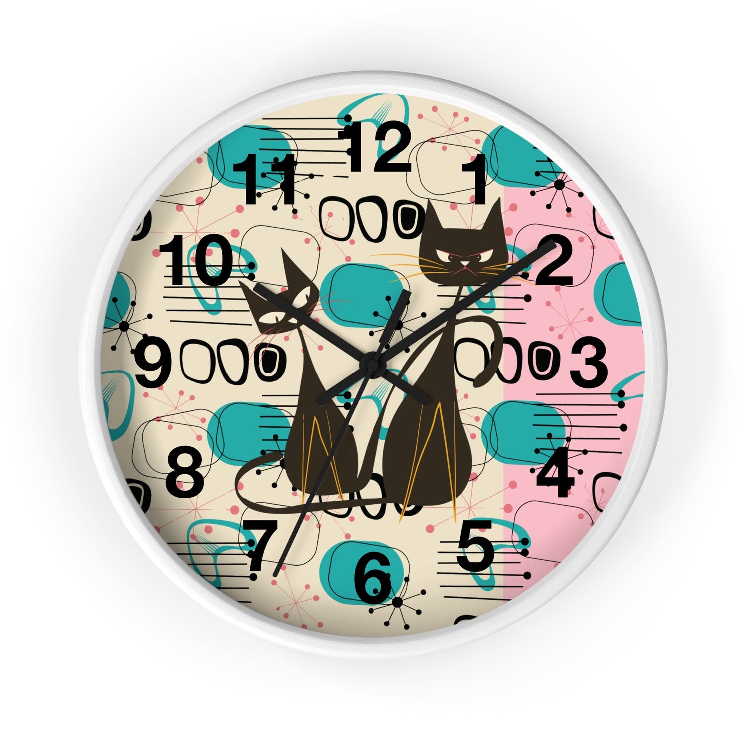 Kate McEnroe New York Atomic Kitschy Cat Wall Clock, Mid Century Modern Retro Wall DecorWall Clocks26755539166529420237