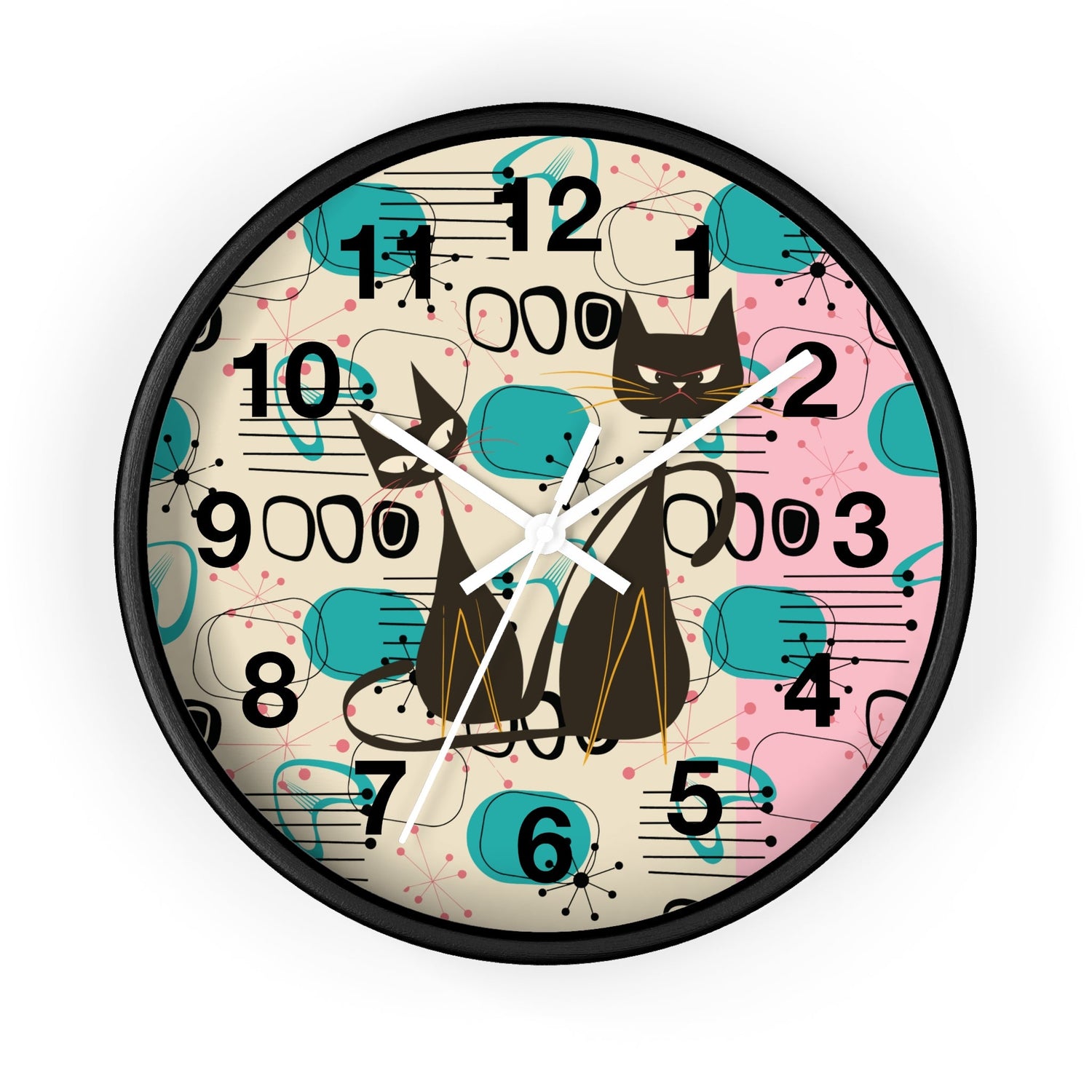 Kate McEnroe New York Atomic Kitschy Cat Wall Clock, Mid Century Modern Retro Wall DecorWall Clocks33099853441715039011