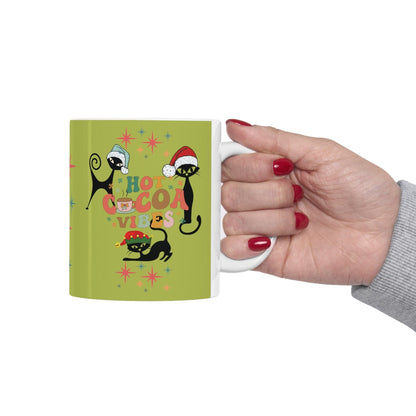 Kate McEnroe New York Atomic Kitschy Christmas Cats Mug - Mid Century Modern Starburst Boho Holiday Drinkware - Hot Cocoa Vibes 29775003130618473958