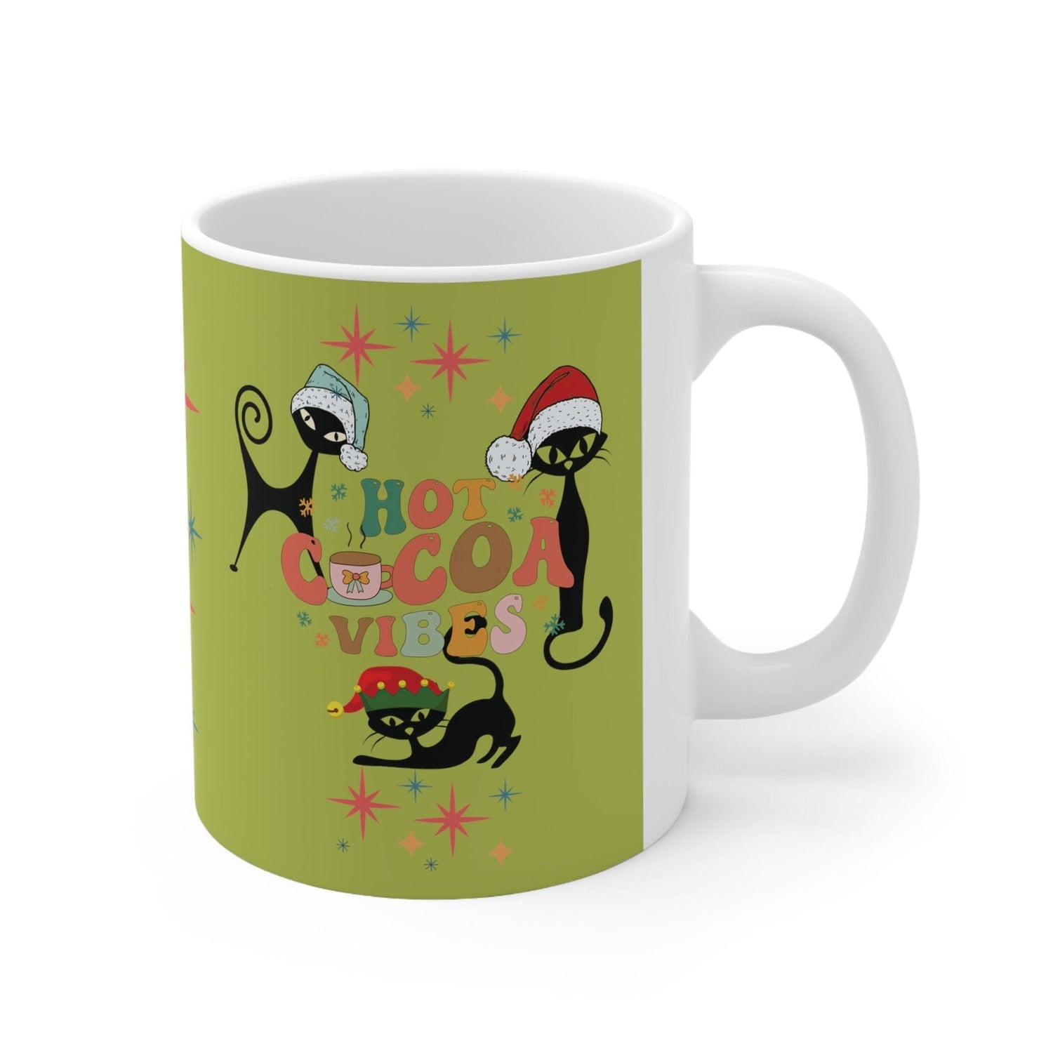 Kate McEnroe New York Atomic Kitschy Christmas Cats Mug - Mid Century Modern Starburst Boho Holiday Drinkware - Hot Cocoa VibesMugs29775003130618473958