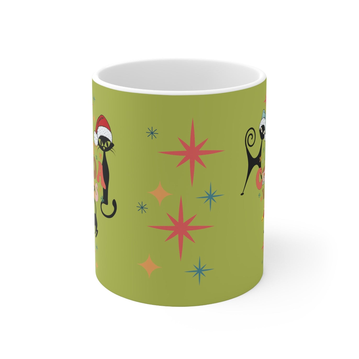 Kate McEnroe New York Atomic Kitschy Christmas Cats Mug - Mid Century Modern Starburst Boho Holiday Drinkware - Hot Cocoa VibesMugs29775003130618473958