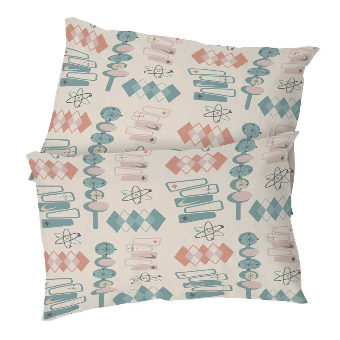 Kate McEnroe New York Atomic Mid Century Modern Pillowcase, Retro Geometric Pink Teal BeddingPillowcases1250