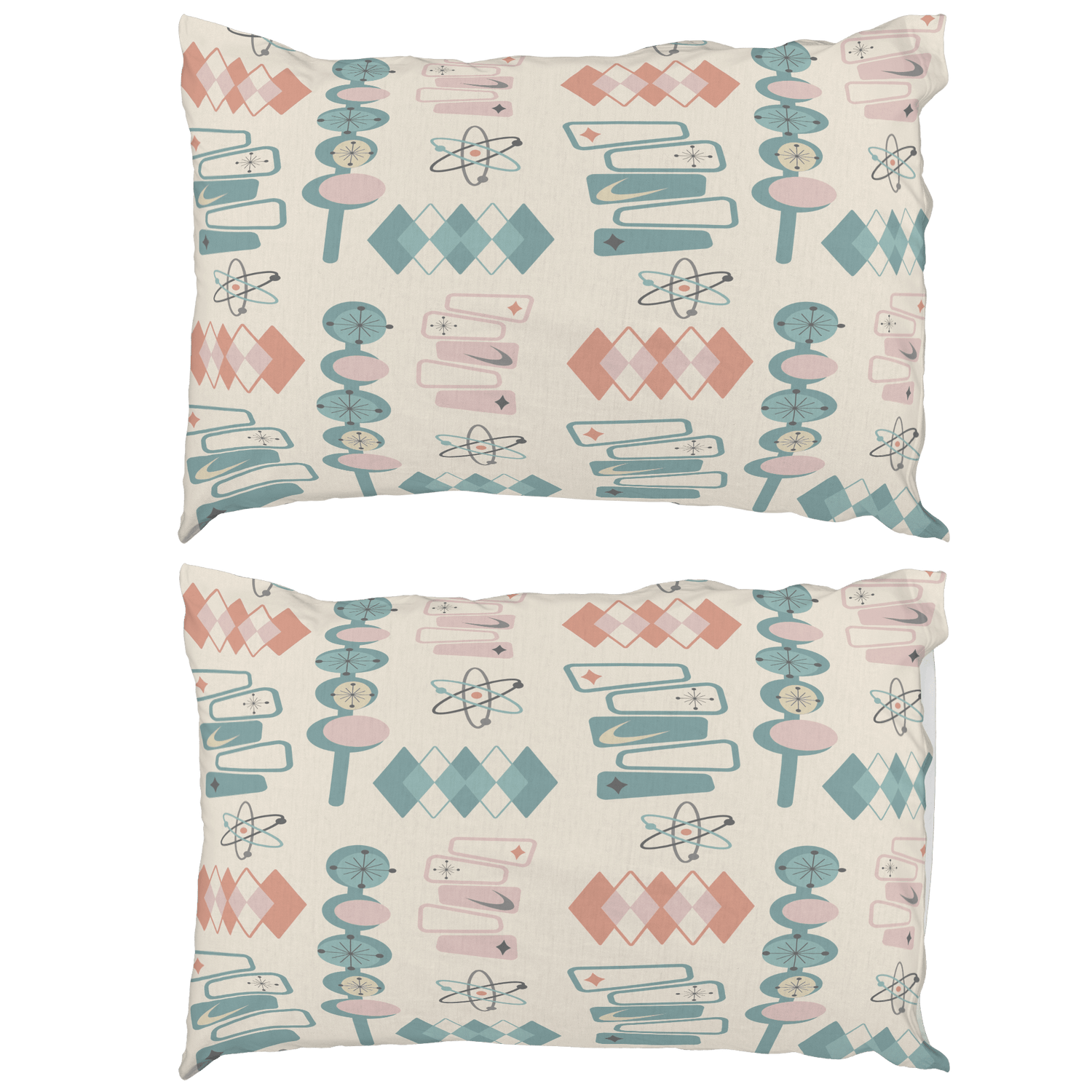 Kate McEnroe New York Atomic Mid Century Modern Pillowcase, Retro Geometric Pink Teal BeddingPillowcases1250