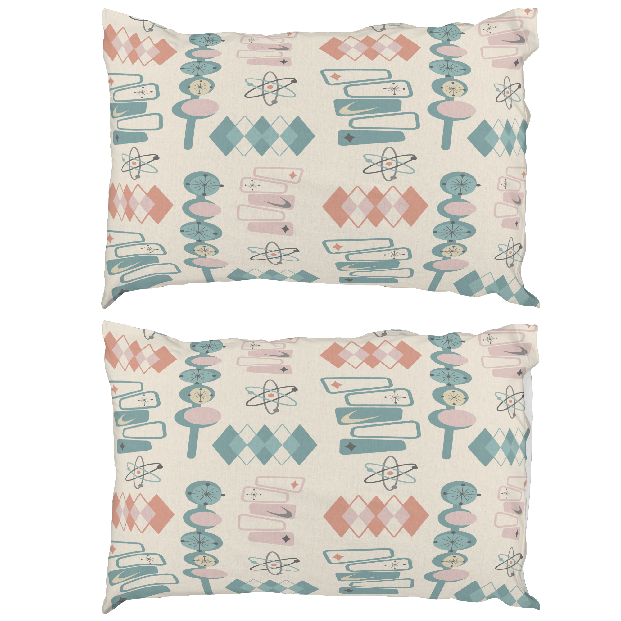Kate McEnroe New York Atomic Mid Century Modern Pillowcase, Retro Geometric Pink Teal BeddingPillowcases1250