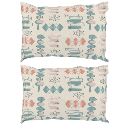 Kate McEnroe New York Atomic Mid Century Modern Pillowcase, Retro Geometric Pink Teal BeddingPillowcases1250