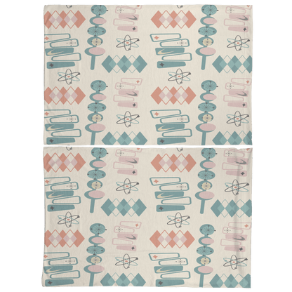 Kate McEnroe New York Atomic Mid Century Modern Pillowcase, Retro Geometric Pink Teal BeddingPillowcases1250