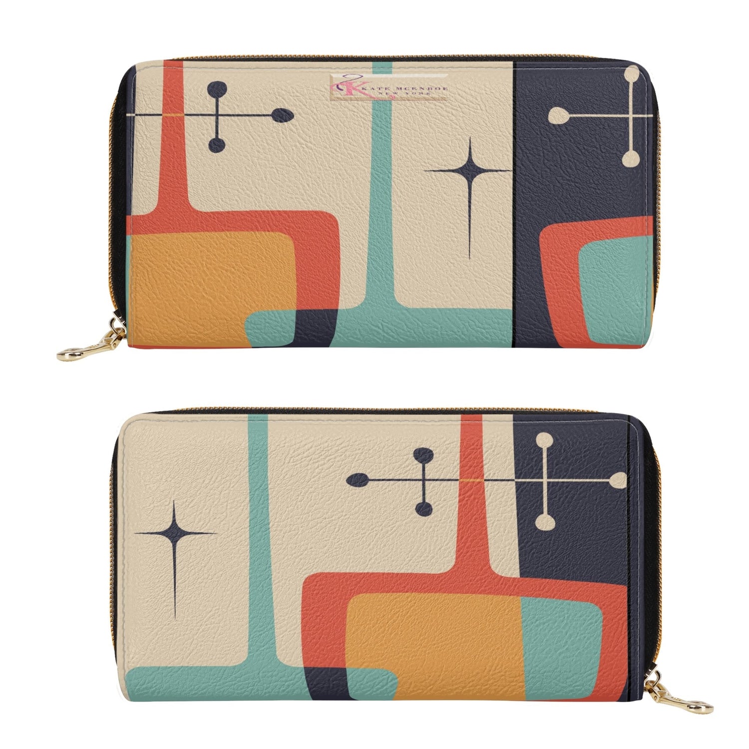 Kate McEnroe New York Atomic Mid Century Modern Wallet, Retro 50s Geometric Abstract Zip Wallet, MCM Space Age Kitsch AccessoryWalletsWJ28344W - 1