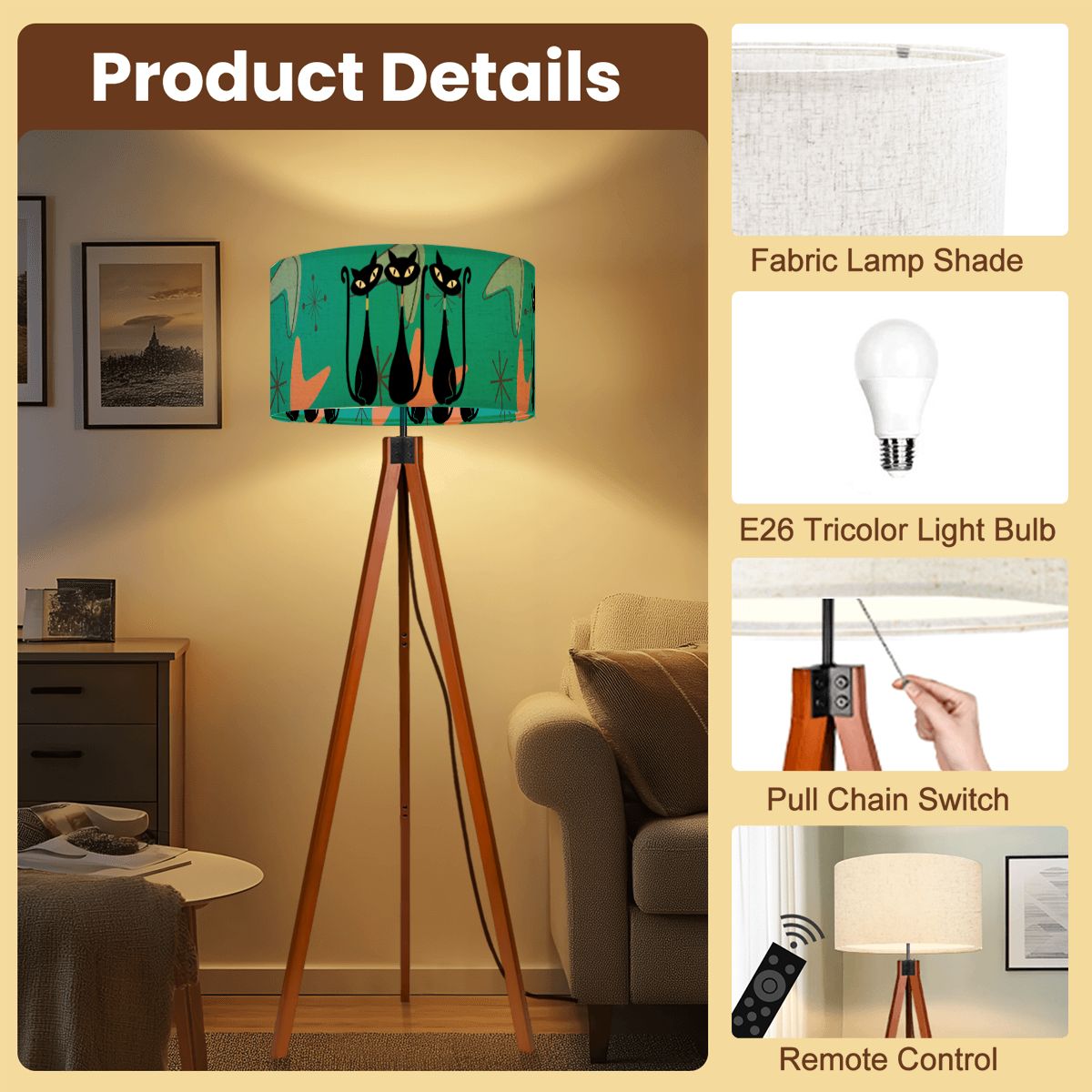 Kate McEnroe New York Atomic Sexton Cat 50s Mid Century Modern Tripod Floor LampTripod Floor LampsGVVzFurQ09