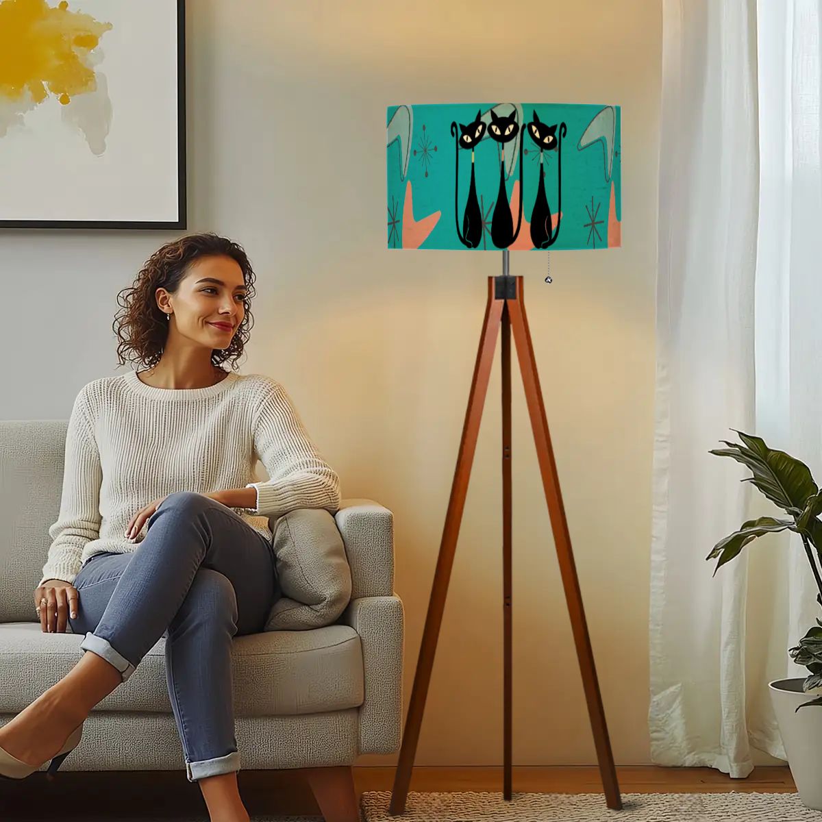 Kate McEnroe New York Atomic Sexton Cat 50s Mid Century Modern Tripod Floor LampTripod Floor LampsGVVzFurQ09