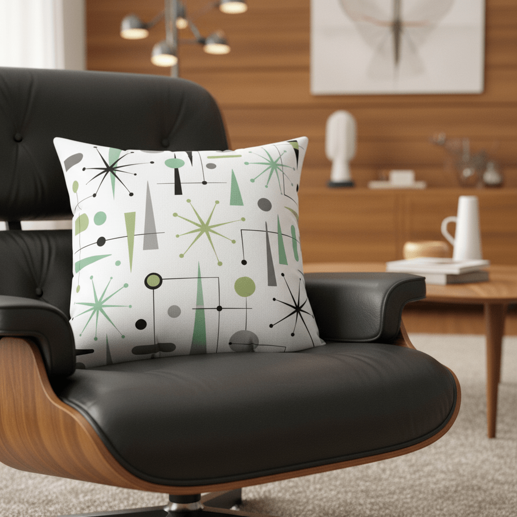 Kate McEnroe New York Atomic Sputnik Mid Century Modern Retro Throw PillowThrow Pillows16989484351526328129