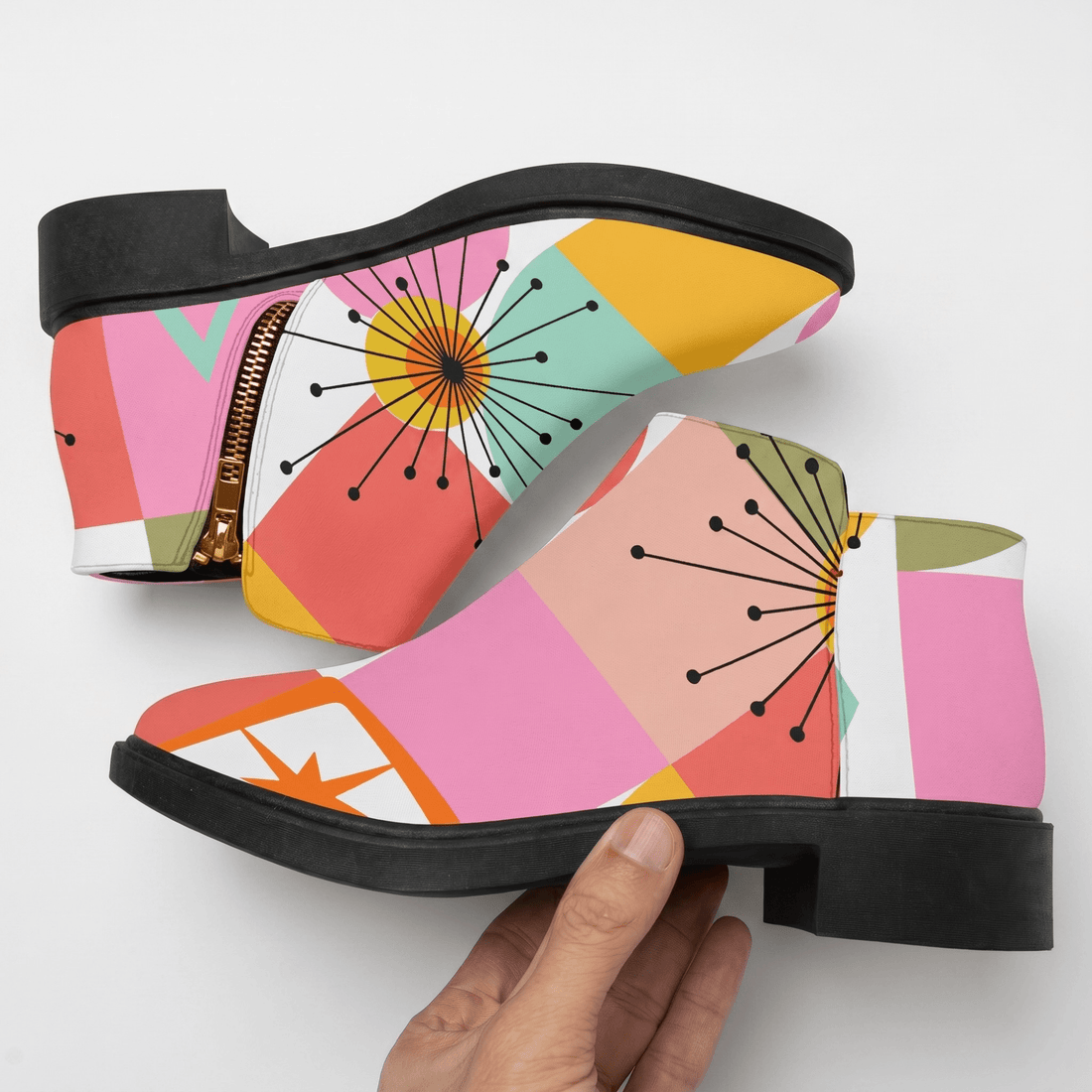 Kate McEnroe New York Atomic Starburst Ankle Boots, Mid Century Modern MCM Women&