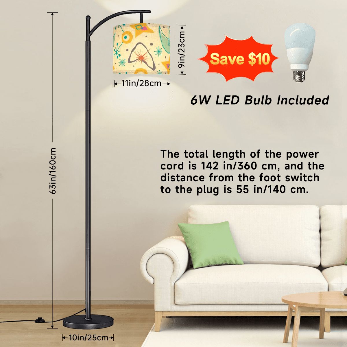 Kate McEnroe New York Atomic Starburst Arc Floor Lamp, Mid Century Modern Boomerang, Sputnik Living Room Eames Era Reading LightFloor LampsUowgcMfIgO