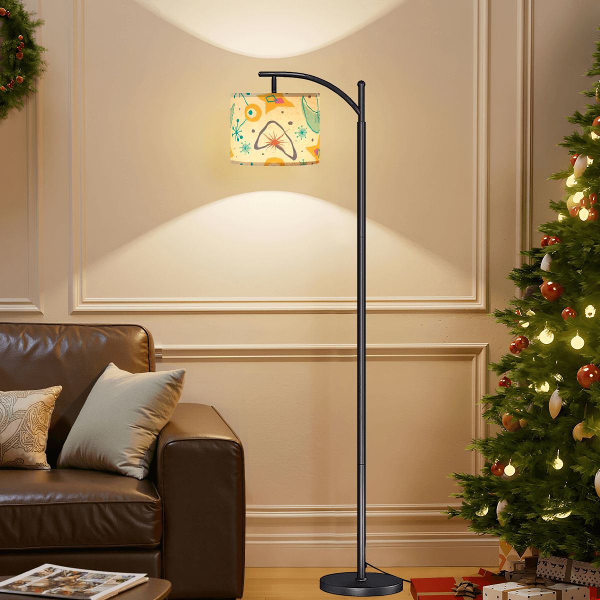 Kate McEnroe New York Atomic Starburst Arc Floor Lamp, Mid Century Modern Boomerang, Sputnik Living Room Eames Era Reading LightFloor LampsUowgcMfIgO