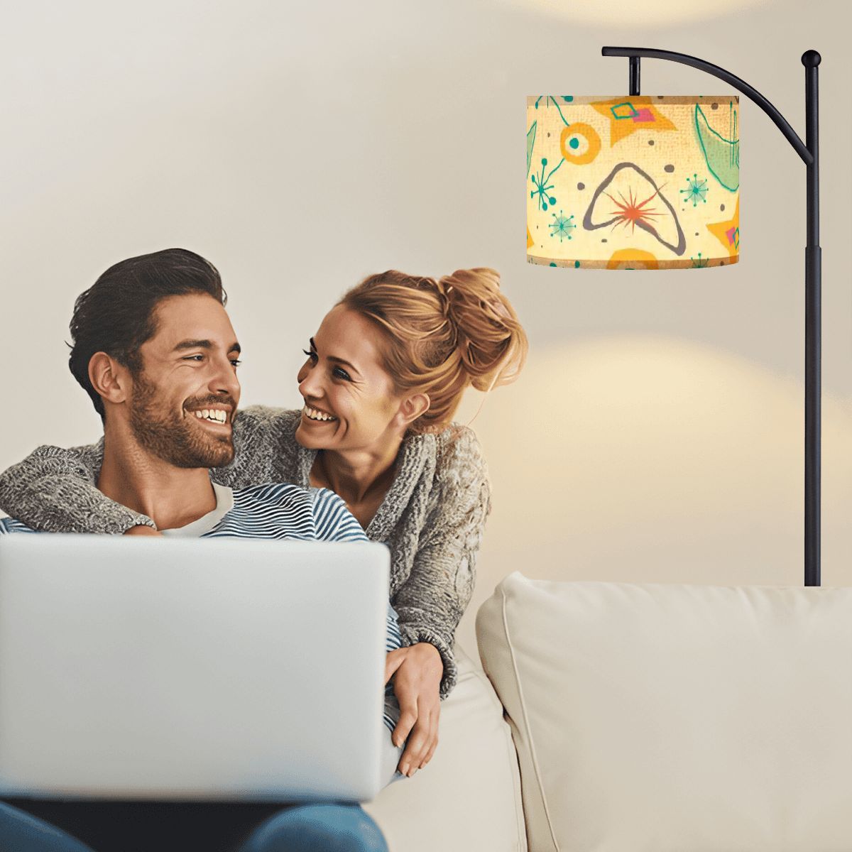 Kate McEnroe New York Atomic Starburst Arc Floor Lamp, Mid Century Modern Boomerang, Sputnik Living Room Eames Era Reading LightFloor LampsUowgcMfIgO