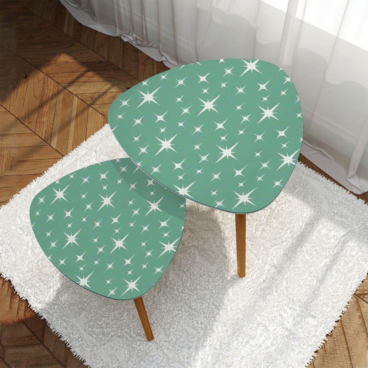 Kate McEnroe New York Atomic Starburst Green MCM Nesting Tables, Mid Century Modern Retro Accent FurnitureNesting TablesOMt7Vsr5HN