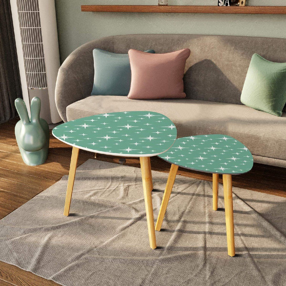 Kate McEnroe New York Atomic Starburst Green MCM Nesting Tables, Mid Century Modern Retro Accent FurnitureNesting TablesOMt7Vsr5HN
