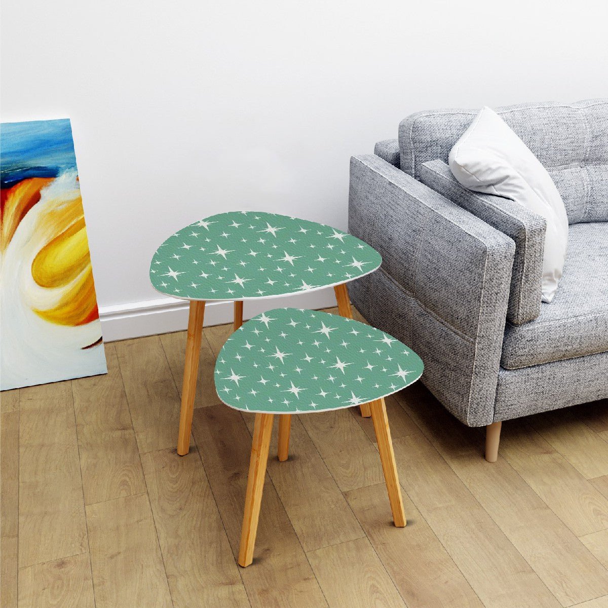 Kate McEnroe New York Atomic Starburst Green MCM Nesting Tables, Mid Century Modern Retro Accent FurnitureNesting TablesOMt7Vsr5HN
