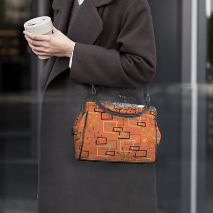 Kate McEnroe New York Atomic Starburst Kiss Lock Handbag Mid Century Modern Orange PurseCrossbody BagsD3270074
