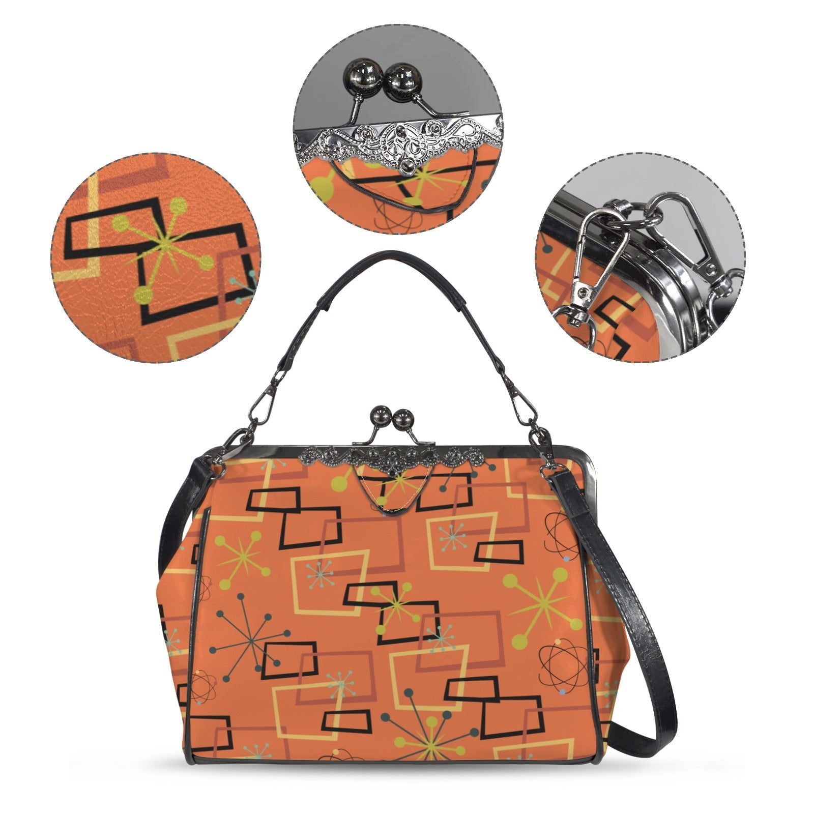 Kate McEnroe New York Atomic Starburst Kiss Lock Handbag Mid Century Modern Orange PurseCrossbody BagsD3270074